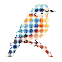 Pixelated blue tit bird perched on a branch with silhouette wildlife feathers abstract geometric © Galaxy cabinet