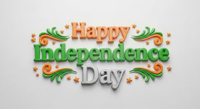 Happy independence day india 3d typography with floral elements august 15th celebration