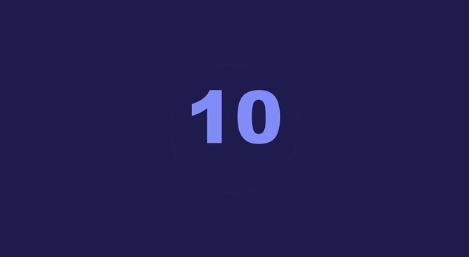 Minimalist countdown timer with number ten on a dark blue animation