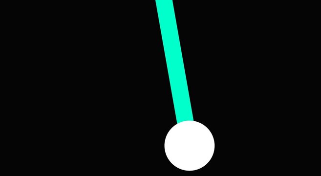 Minimalist cyan pendulum swinging motion loop on solid black animation
