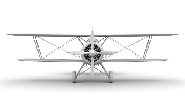 A detailed illustration of an old biplane on display indoors