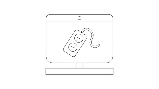 Computer Monitor Displaying Power Strip Icon Line Art.