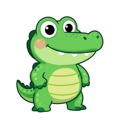 Fototapeta premium Cute Green Cartoon Alligator Smiling Standing Isolated on Transparent Background