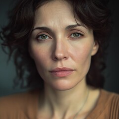 Fototapeta premium Natural portrait of a mature woman with subtle makeup and realistic skin texture.