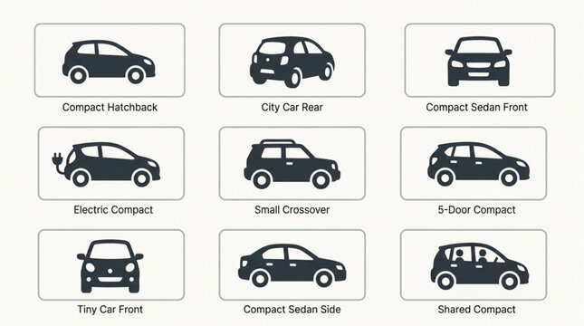 Collection of Different Car Silhouettes and Types.