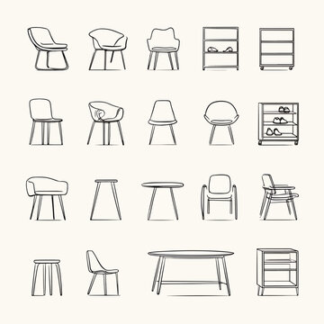 Collection of modern furniture pieces.