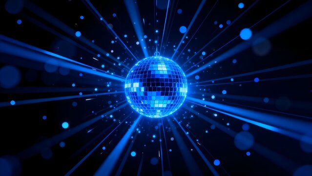 Blue disco ball with light beams