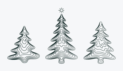 Obraz premium Festive Winter Pine Tree Ornament Sketch Silhouette Set. Artistic hand drawn Christmas tree silhouette collection with decorative sketch style pine tree shapes for festive winter holiday.