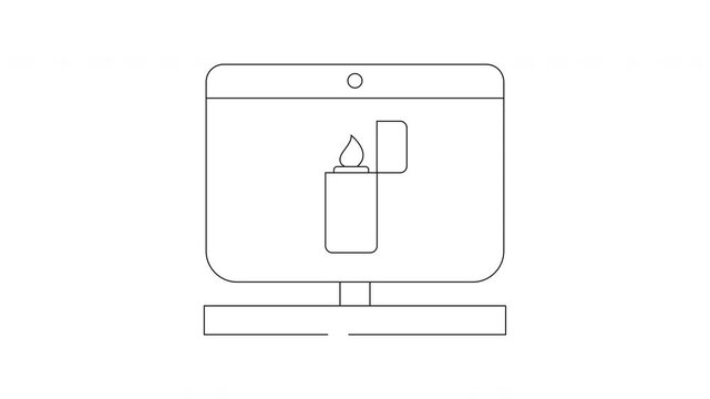 Computer screen displaying a lit lighter icon, minimalist line art.