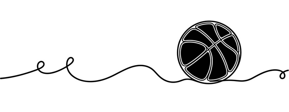 Basketball rolling on continuous line white background. none editable strokes