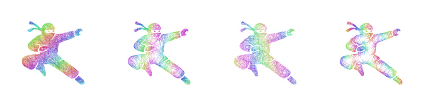 Rainbow sketch ninja icon design set