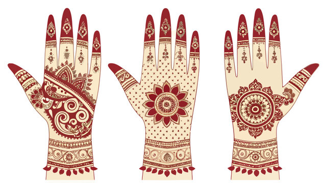 Beautiful mehndi designs on hands isolated on white background for wedding and festival