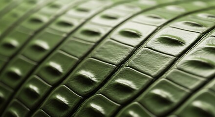Close-up Macro Texture of Green Crocodile Skin Scales.