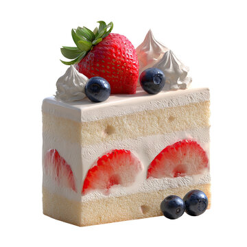 Slice of Strawberry Shortcake with Fresh Berries and Whipped Cream