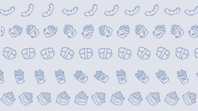 Pattern Food Sausage Fries Cupcake Bun Sandwich Snack Illustration Seamless Vector Graphic Design Background Wallpaper