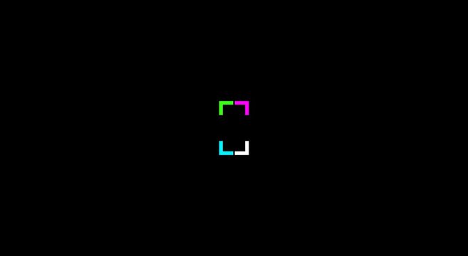 Minimalist digital loading spinner with colorful neon corner animation