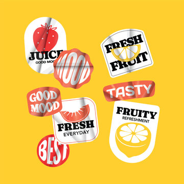Modern Crumpled Juice Labels Stiker Set