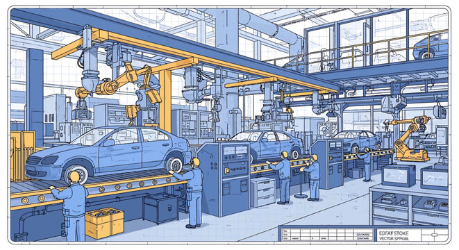 Car manufacturing production line assembly.