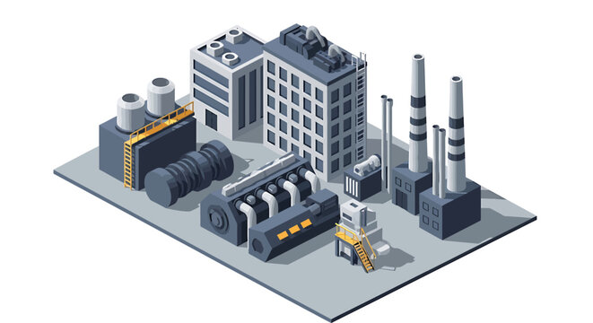 Industrial factory with smokestacks and buildings.
