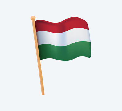Hungary flag. Hungarian national flag waving on pole, 3D vector illustration on a white background. National flag background design. Official national flag of Hungary. Hungarian horizontal tricolor