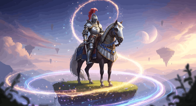 Knight on Horseback Wearing Armor.