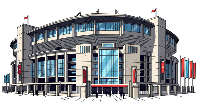 Large Modern Sports Stadium Building Exterior.