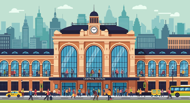 Large Orange Train Station Building.