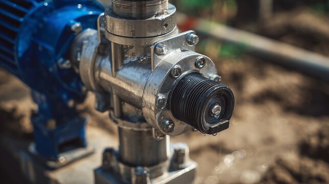 Close-up of a metal well pump fitting and shaft illustrating well pump repair and water extraction process.