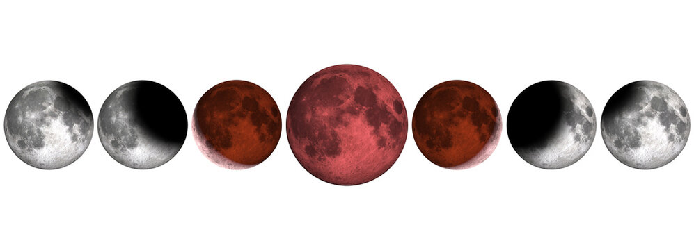 stages of total lunar eclipse isolated on transparent background 3d rendering illustration
