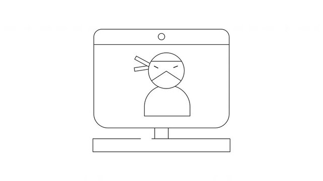 Cybersecurity Ninja Icon on Computer Screen Representing Online Security.