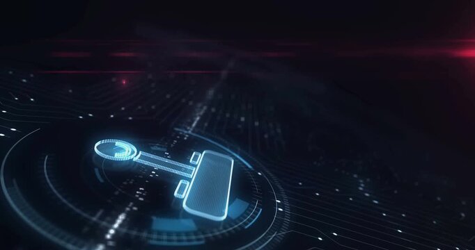 Joystick video game controller symbol digital abstract 3d concept. Finger touch screen. Cyber technology and network background. Man pushes computer display.