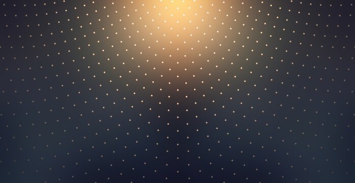 Small golden dots geometric pattern on black polished metallic background.  Golden shine on top. Abstract textured backdrop.