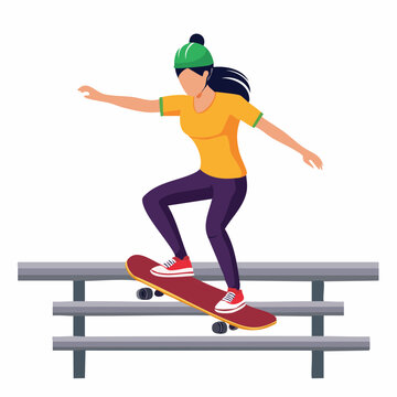 Woman Skateboarding on Rails
