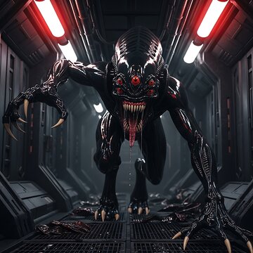 Alien Creature in Sci-Fi Corridor.