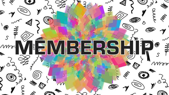 Membership Colorful Circular Rotating Scribble Black And White Background Moving Text 