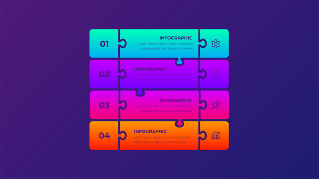 Four Step Puzzle List Layout with Rounded Blocks on Dark Background