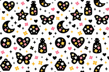 Fototapeta premium Colorful pattern with various shapes and flowers on a white background showing creativity and design elements