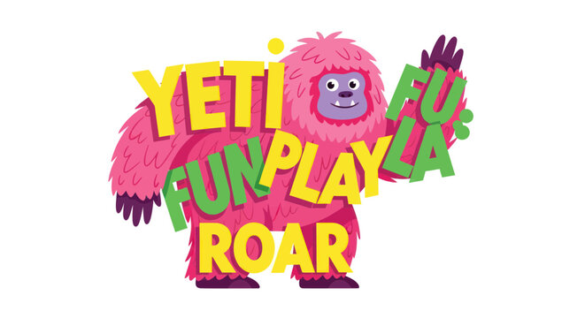 Cute Pink Yeti Character with Fun Play Roar Text
