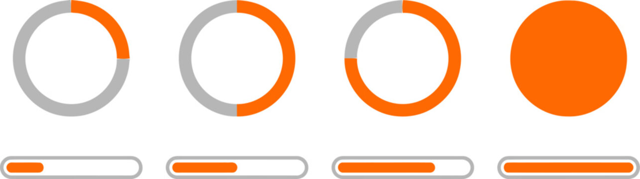 Abstract circular progress bars and loading icons in orange and gray
