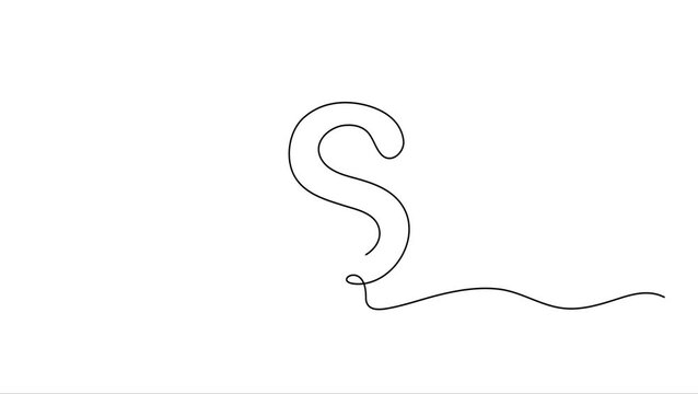 Animated self drawing Continuous one line drawing of Minimalist, hand-drawn letter S dollar, simple line art, typography element, design template