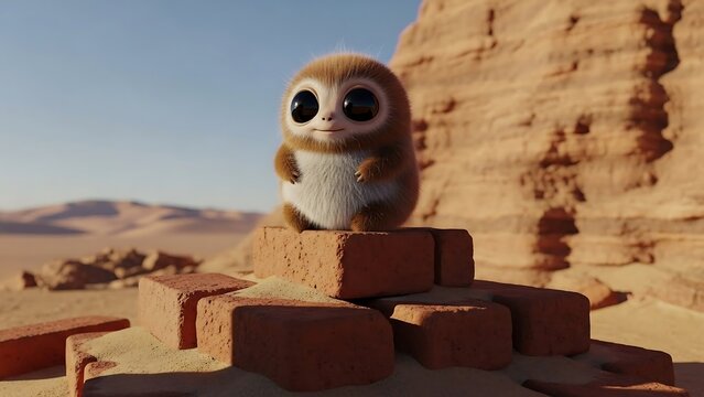 Porcelain Porg sitting on bricks desert.