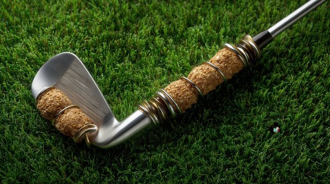 Innovative golf club design using crunchy breadsticks with metallic highlights grass environment gigapixel detail