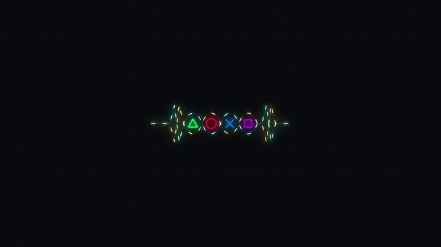 Abstract Glowing Neon Geometric Shapes Triangle Circle Square Cross Gaming Concept Motion Graphic