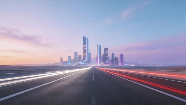 Futuristic cityscape with highway