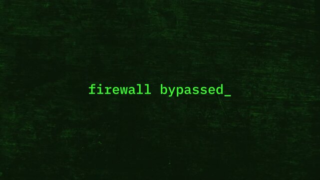 Retro Computer Terminal Firewall Bypassed Animation with Green CRT Cyber Security Screen Effect