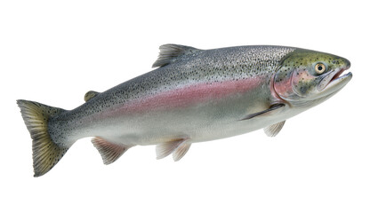 Obraz premium Whole rainbow trout fish with pink stripe, isolated on transparent background