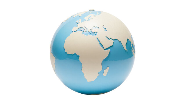 Stylized globe with continents and oceans, isolated on transparent background