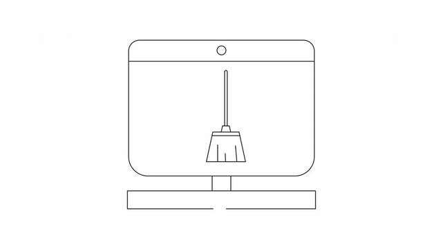 Minimalist Line Art of a Broom Hanging on a Wall-Mounted Device.