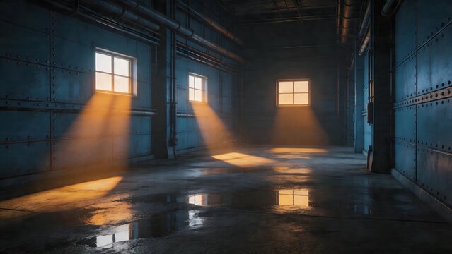 Industrial corridor with sunlight