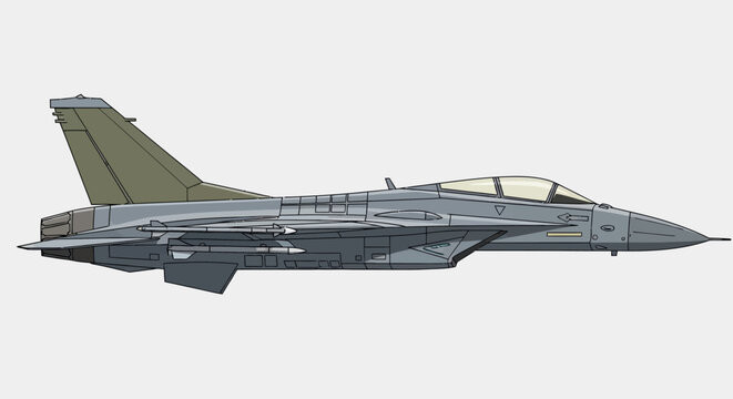 F-16 Fighting Falcon Military Jet Aircraft Side View.